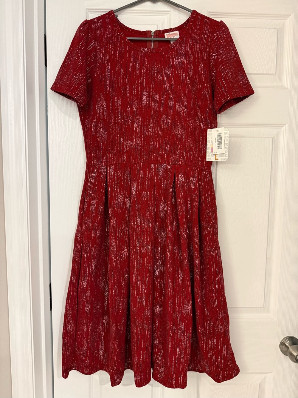 LuLaRoe Amelia Elegant Red Dress with Silver Sparkle